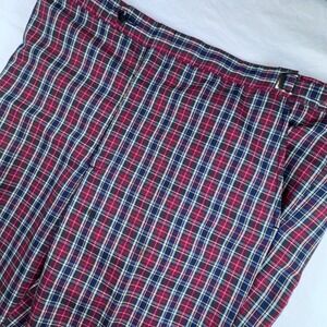 Higgins Slacks Plaid Trousers Mens 37x27 Red Blue Yellow Vintage Side Adjusters